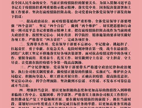 【疫情防控】團(tuán)結(jié)一心，眾志成城——致公司全體黨員領(lǐng)導(dǎo)干部的倡議書(shū)
